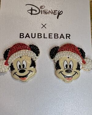 Disney X BaubleBar Mickey Mouse Santa's Helper Earrings With Santa Hat—New